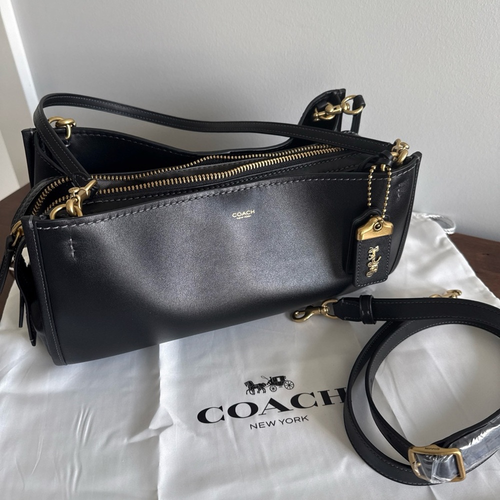 Coach Rogue 34 Black, Brass hardware
